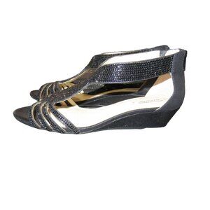Alex Marie Mersalo Rhinestone & Stud detail 1.5 " Wedge Dress Sandals Back Zip